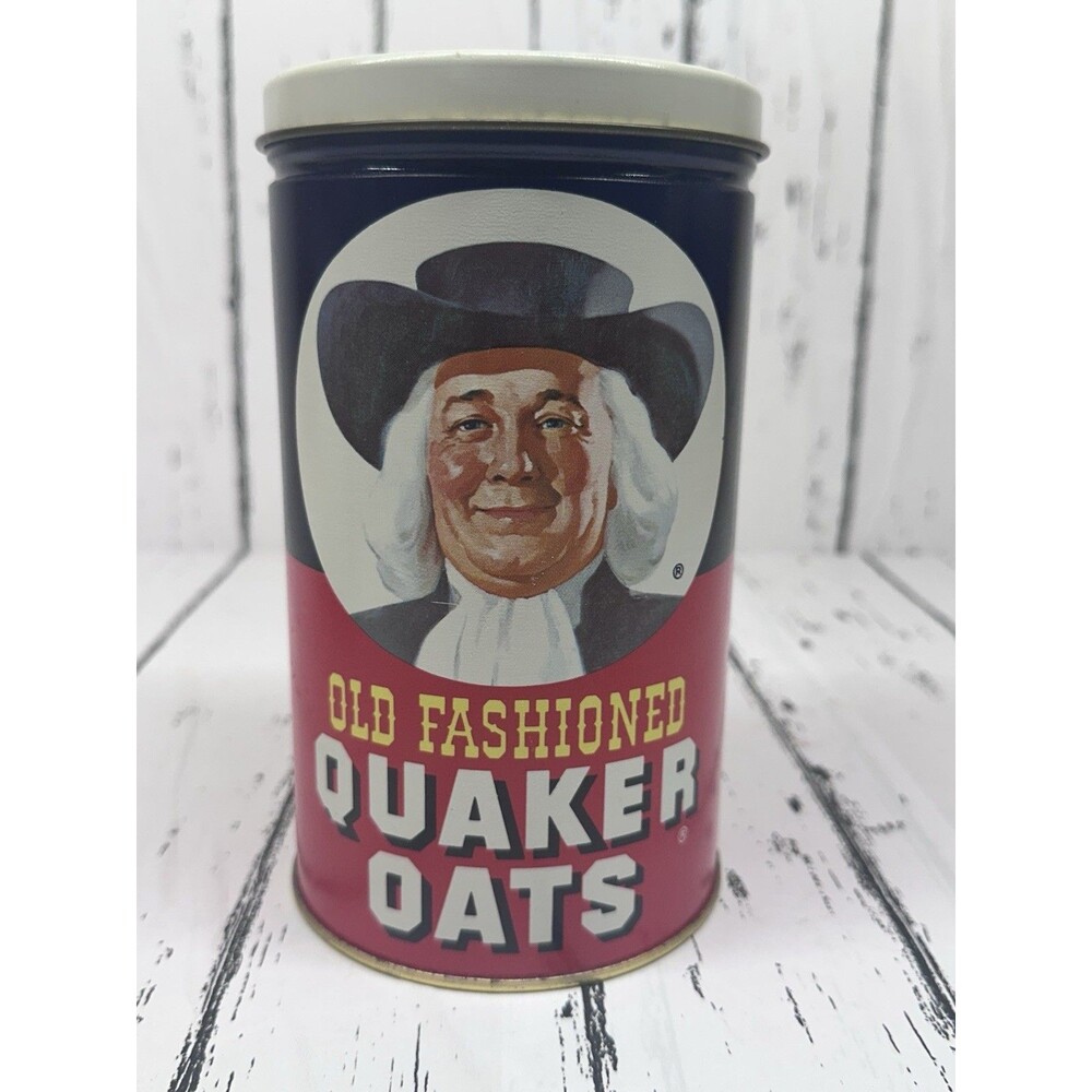Vintage Old Fashioned Quaker Oats Tin Canister 1982 Limited Edition W/Recipe